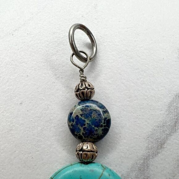 Silver Tone Faux Turquoise Beaded Linear Pendant - Picture 5 of 7